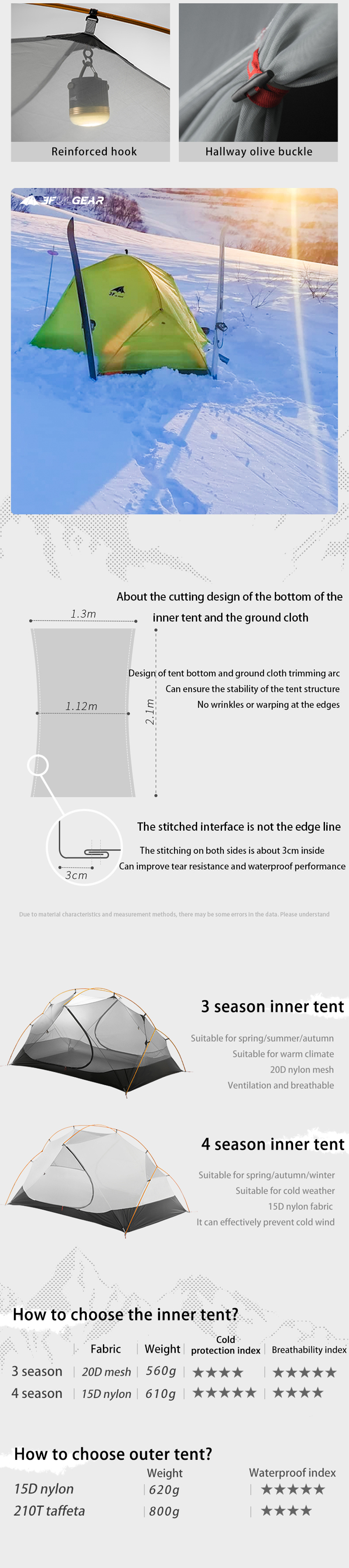 Cheap Goat Tents 3F UL GEAR 2 Person Camping Tent Ultralight 3 4 Season 15D Silicon Coated Nylon Outdoor Hiking Waterproof Tents With Free Mat   